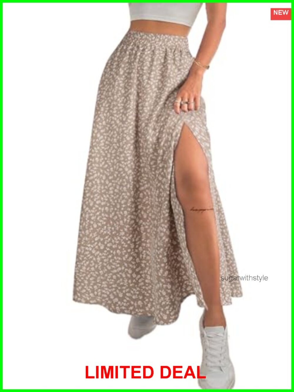 Boho Floral Slit Maxi Skirt High Waisted Flowy A-Line